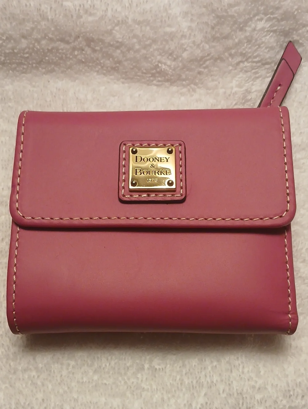 Dooney & Bourke Rose Pink Leather Compact Wallet with Gold Plaque